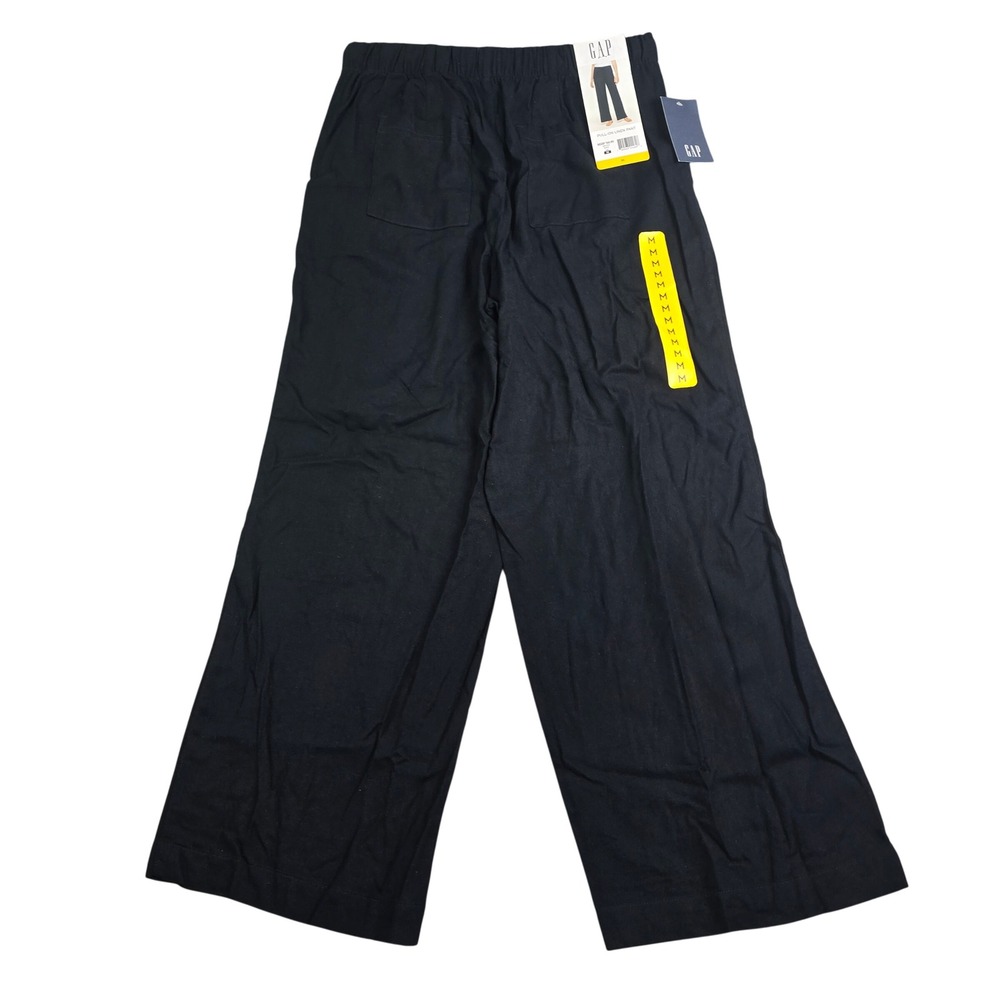 Gap Pull-On Linen Blend Pants Womens M Black Wide Leg Drawstring Lounge Casual
